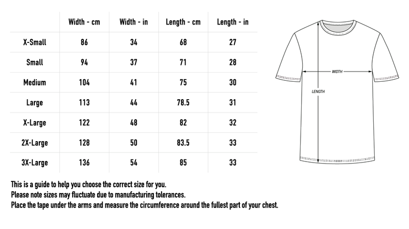 Size chart for Lunar Module T-Shirt - Deep Teal