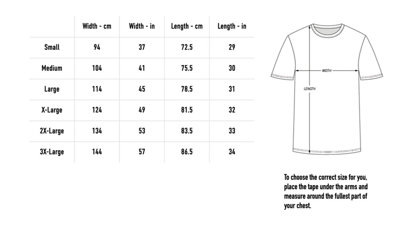Size chart for AUS/NZ Tour 26 T-Shirt - Black